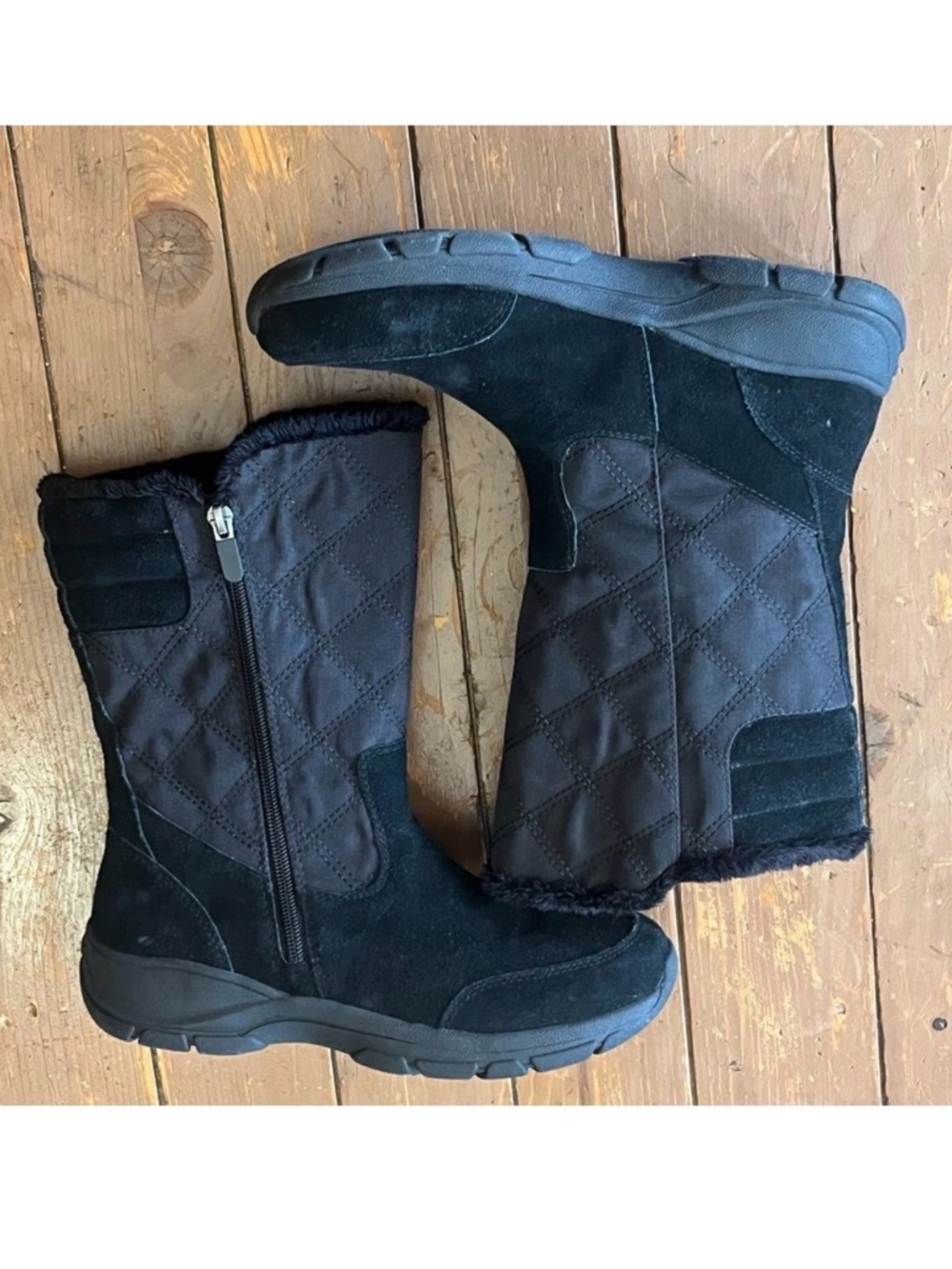 Lands' End Black Quilted Side Zip Boots